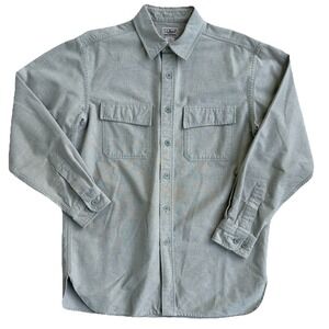 LL Bean Shirt Mens Medium Green Chamois Cloth Flannel Button Up Cotton Essential